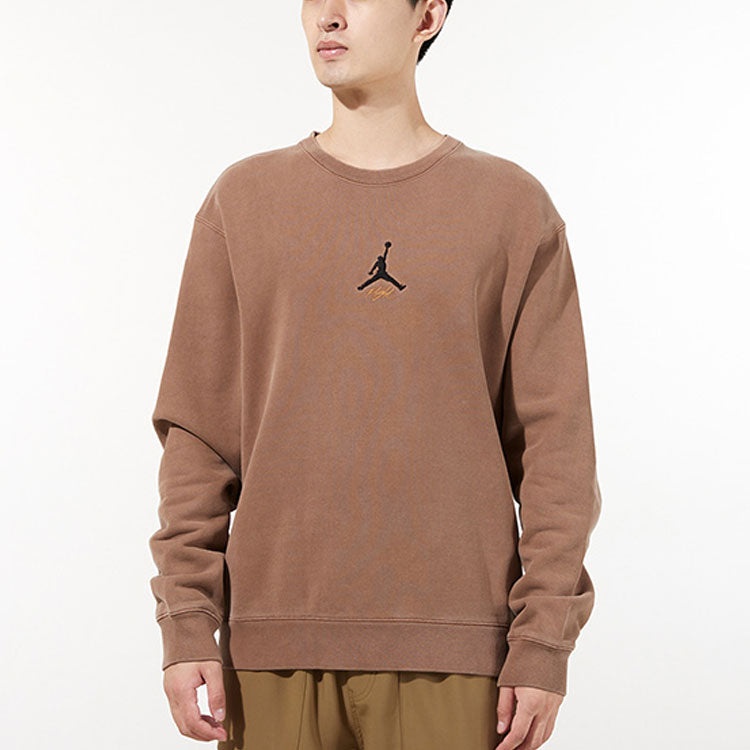 Men's Air Jordan As J Flt Hrtg Flc Crew Embroidered Logo Sports Knit Pullover Round Neck Autumn Beig - 3
