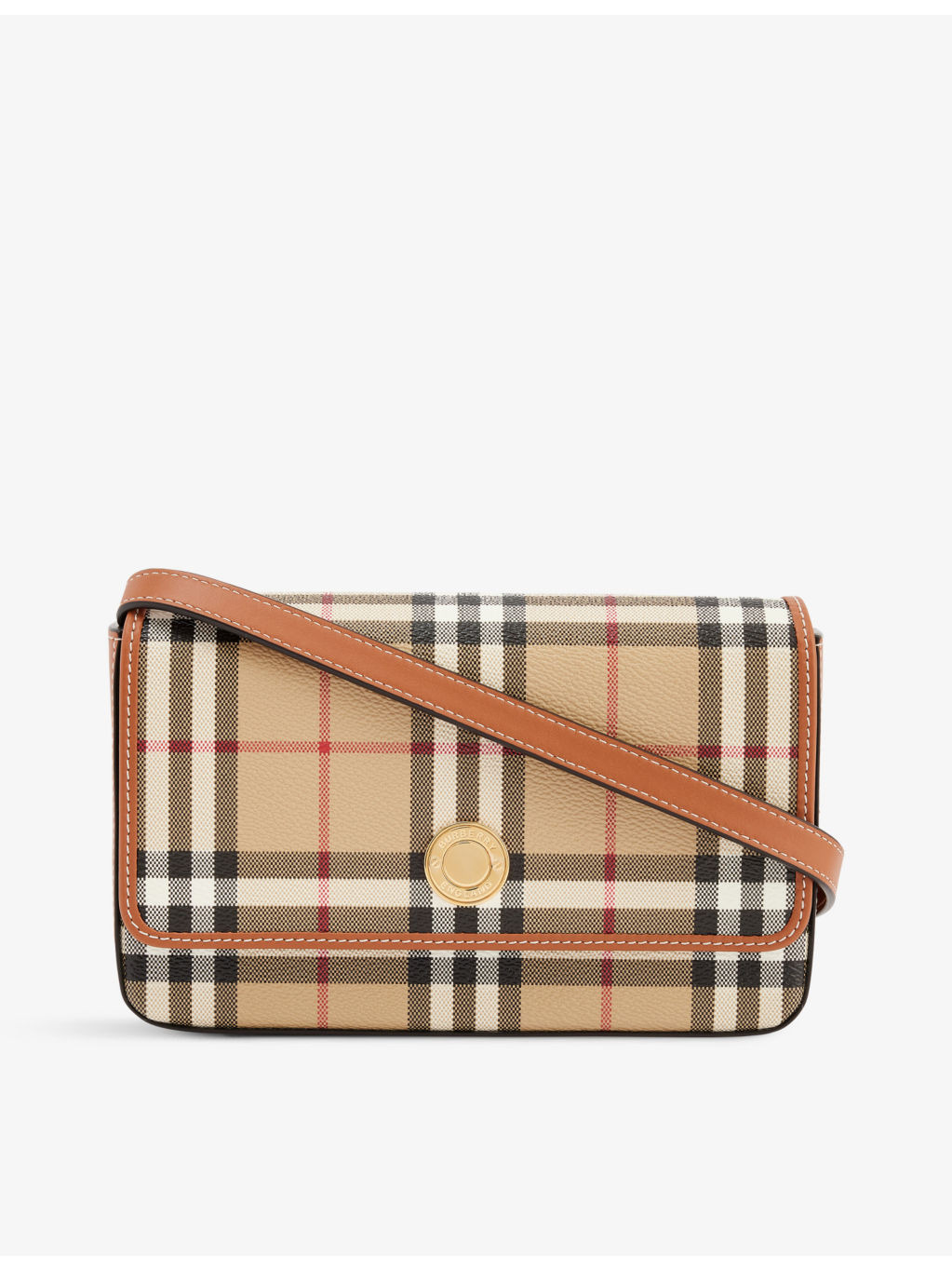 Hampshire check-print woven and leather shoulder bag - 1