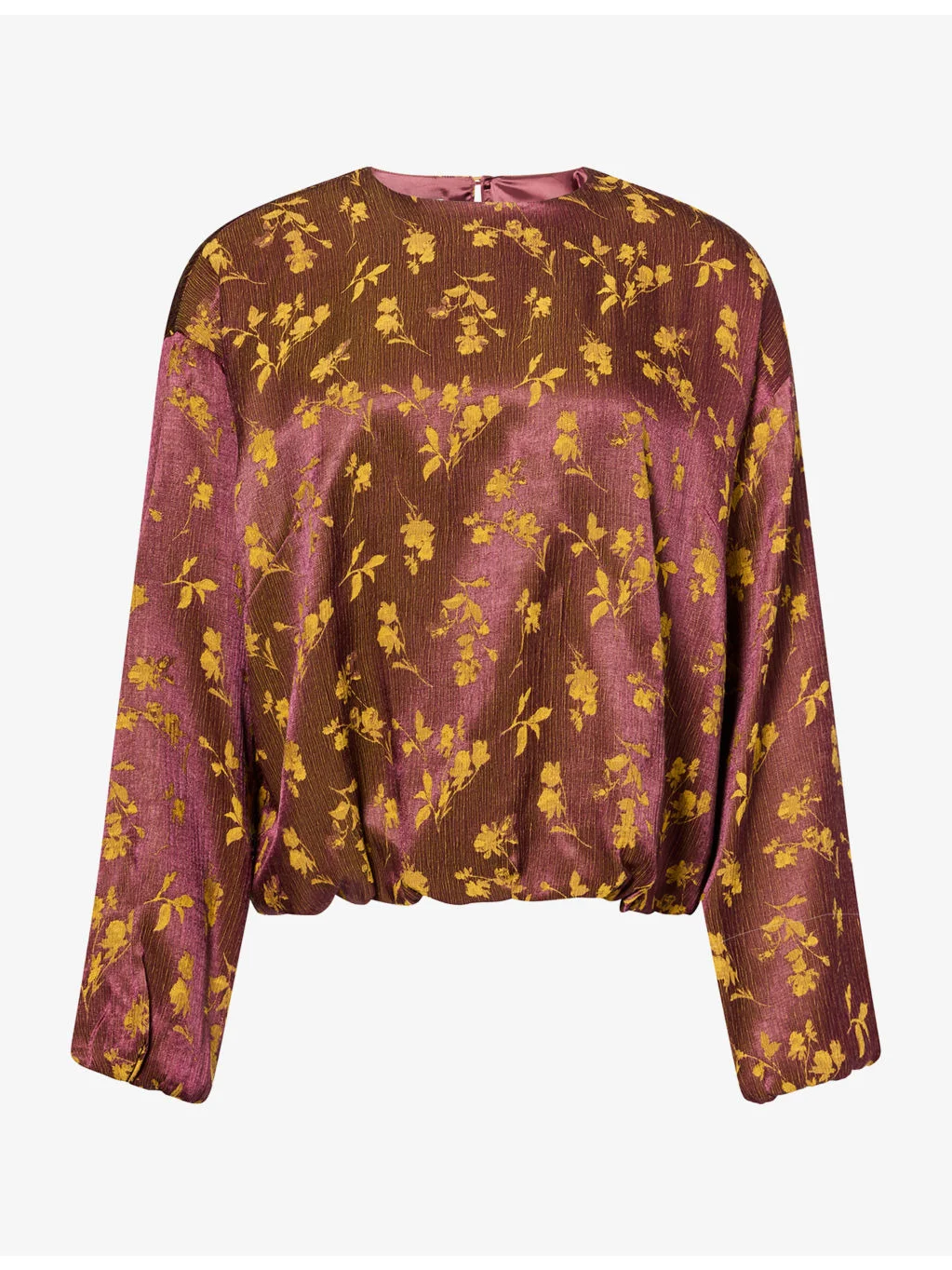 Floral-Print Balloon-Sleeve Satin Blouse - 1