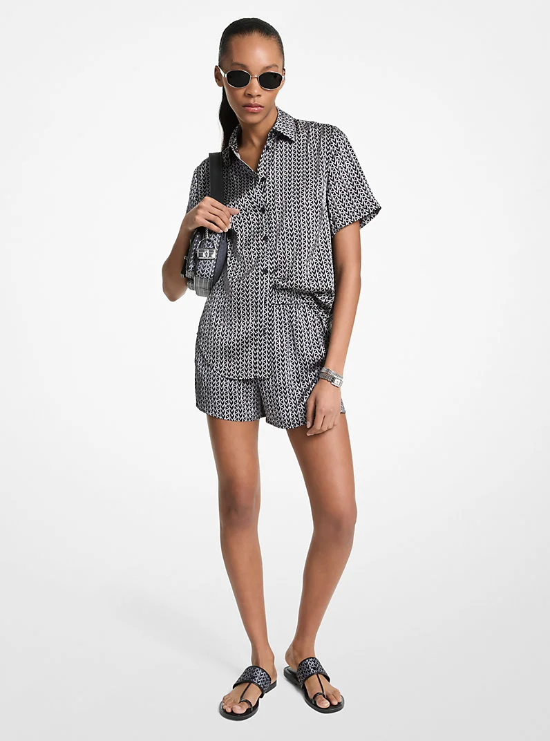 MK2000 Logo Print Satin Camp Shirt - 1