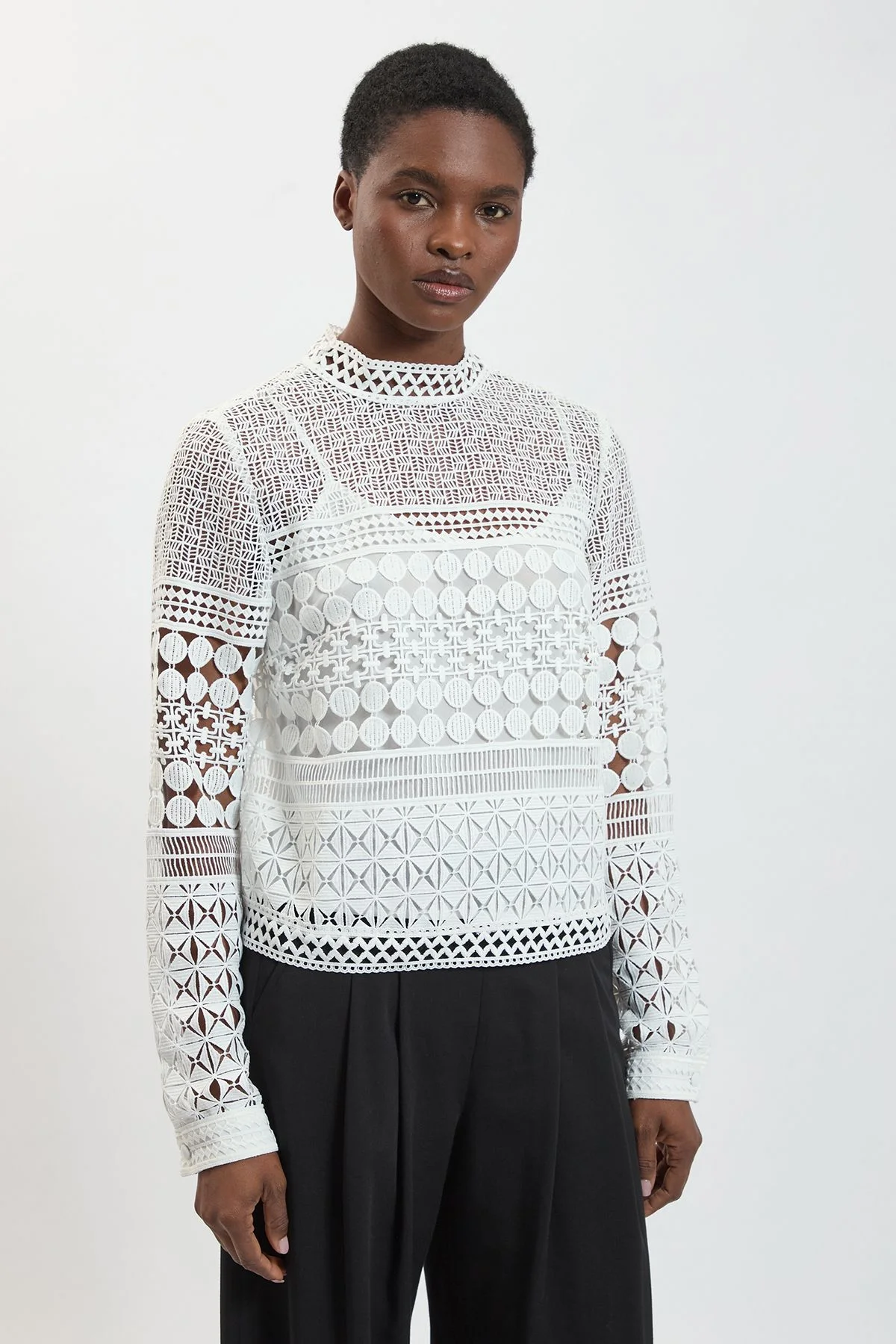 Cotton Lace Long Sleeve Top - 1