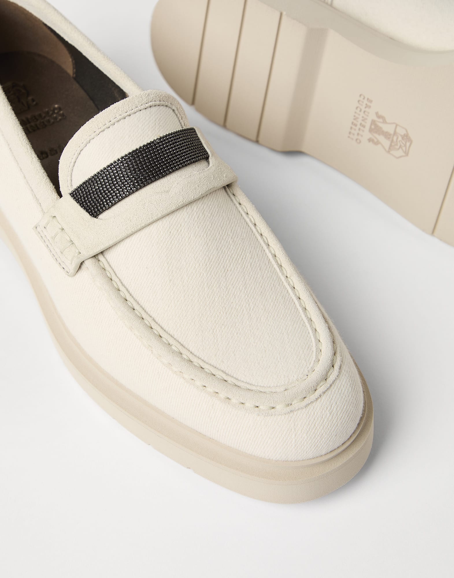 Water-resistant denim penny loafers with precious detail - 3