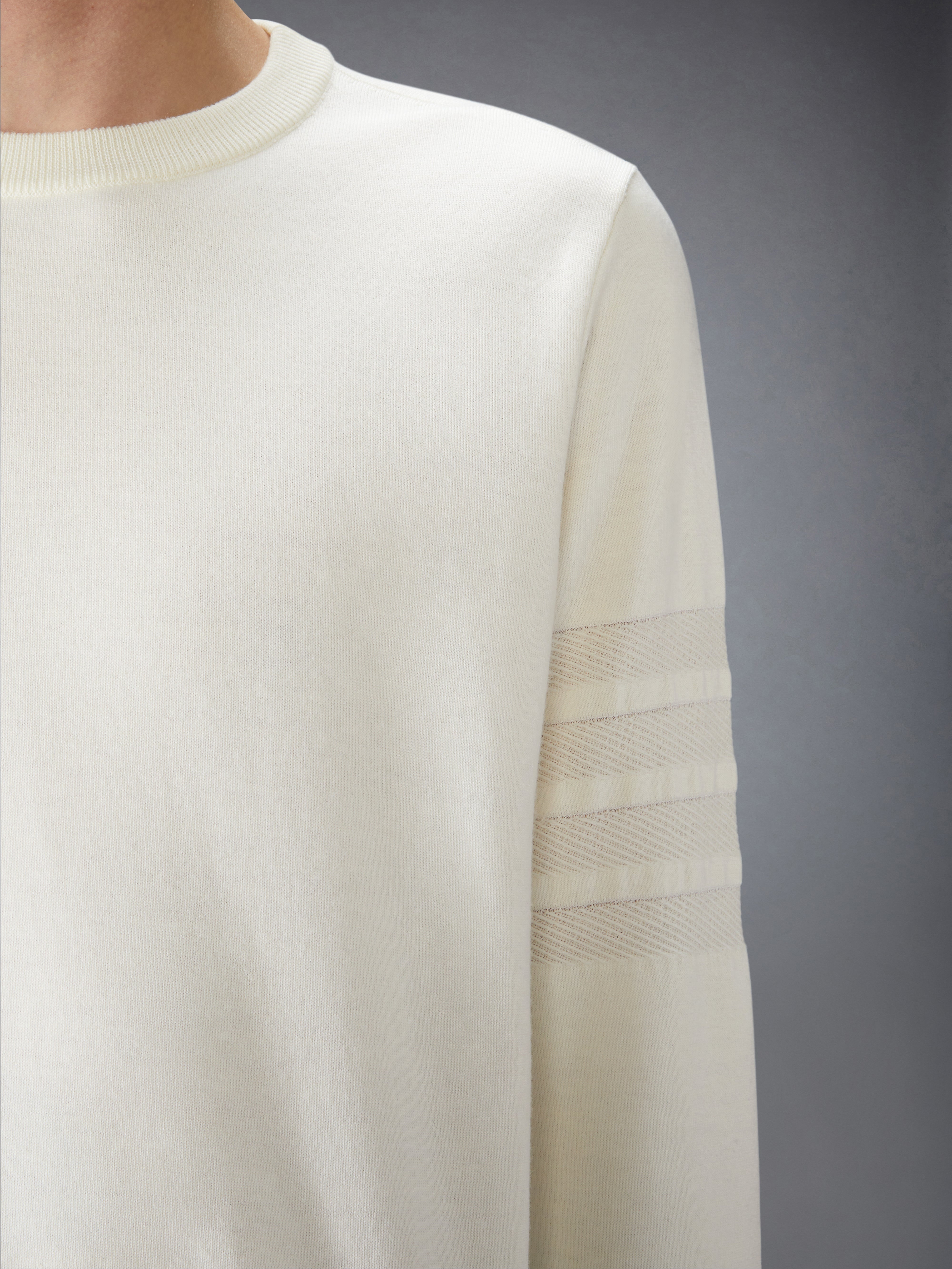 MERINO WOOL DOUBLE FACE 4-BAR CREW NECK PULLOVER - 6