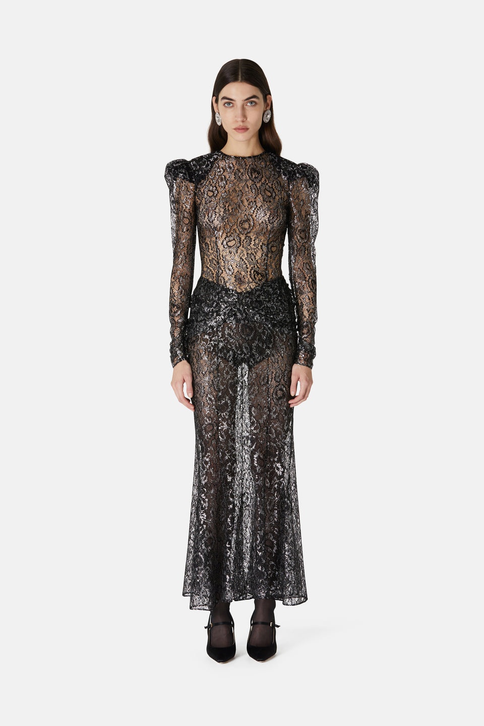 LUREX LACE EVENING DRESS WITH BOW - 4
