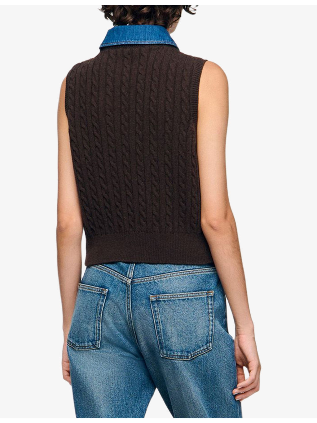 Denim-Collar Ribbed Sleeveless Wool-Blend Jumper - 4