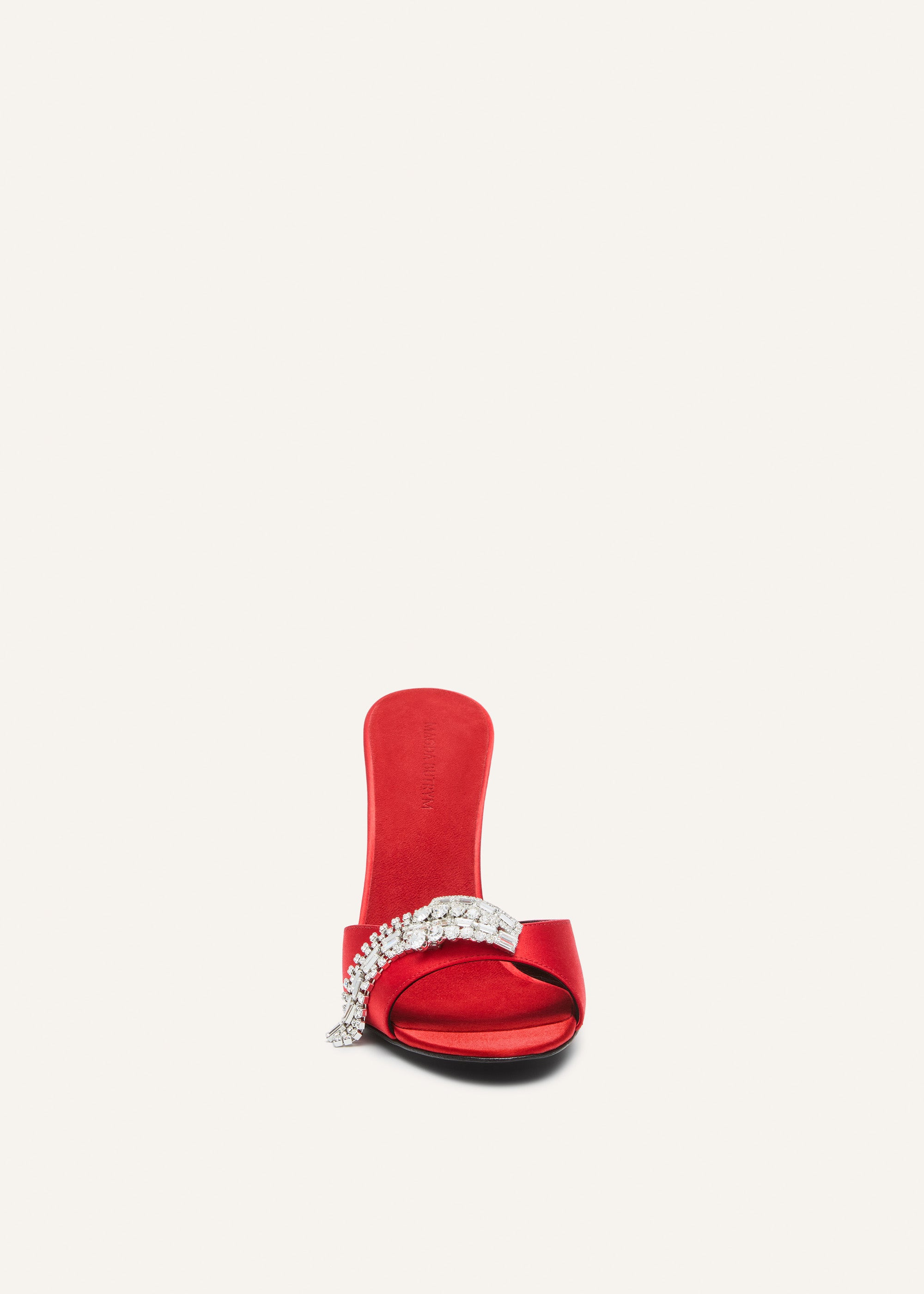 Crystal-embellished satin mules in red - 3