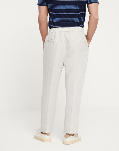 Brunello Cucinelli Garment-dyed leisure fit trousers in linen gabardine with drawstring and double pleats outlook