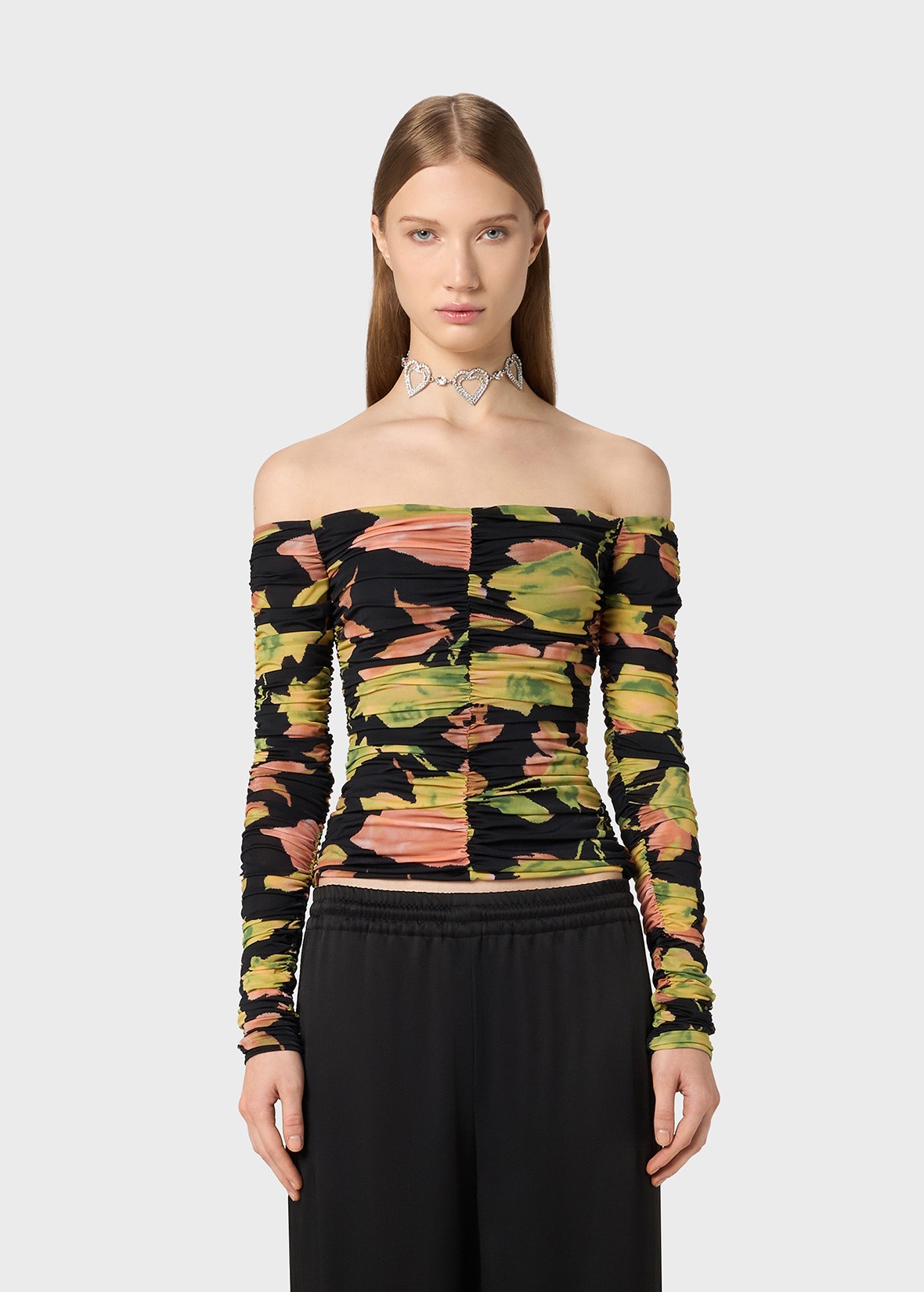 PRINTED JERSEY BLOUSE WITH DRAPING - 3