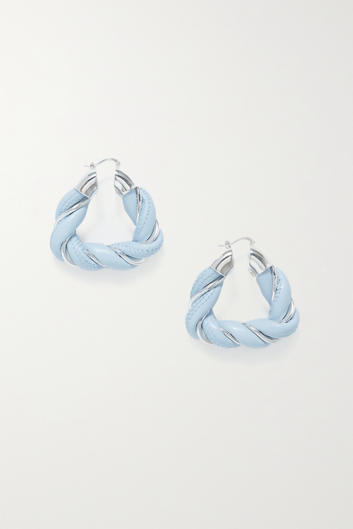 Square Twist silver-plated and leather hoop earrings - 1