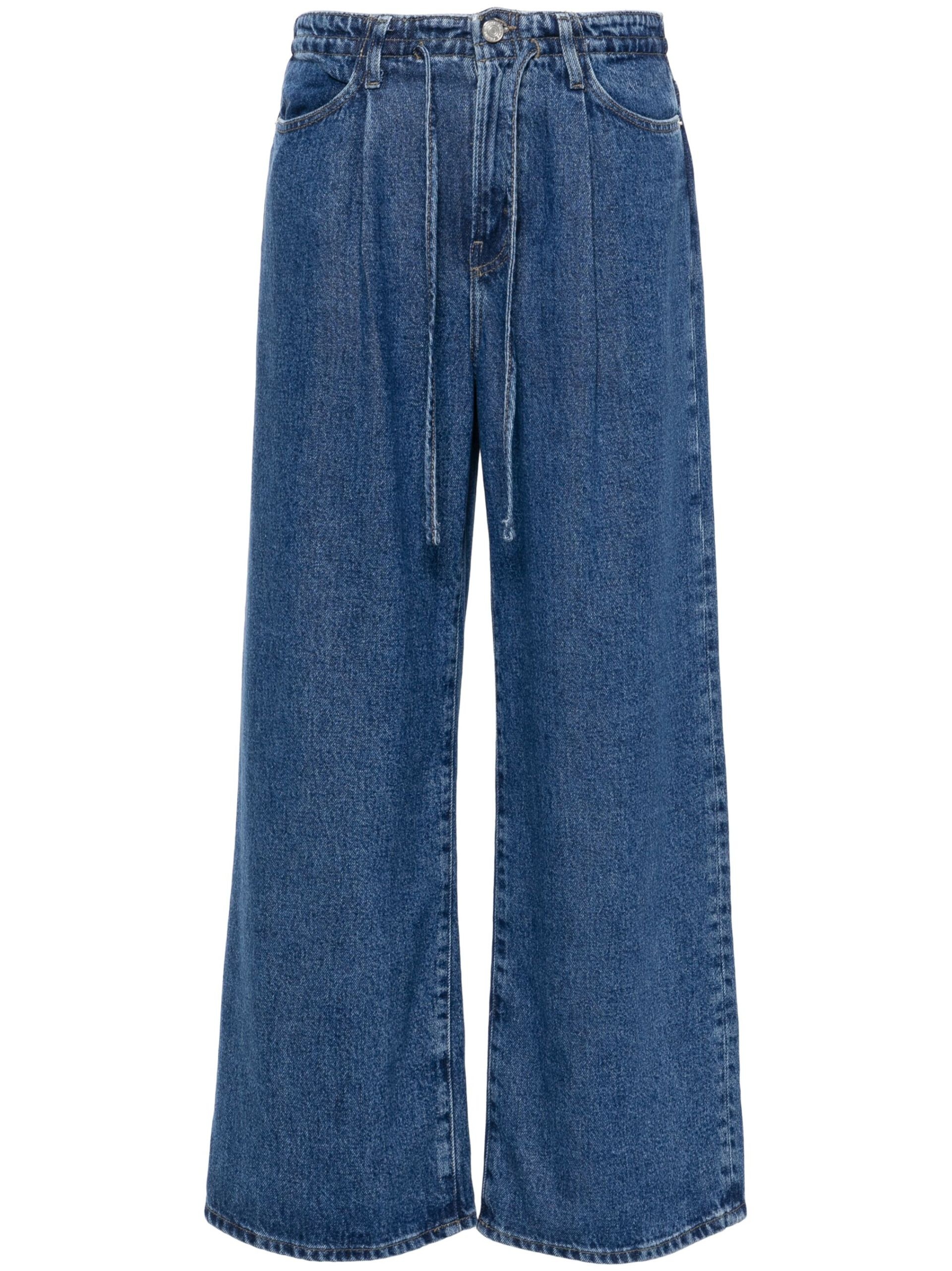 Blue Drawstring Wide Leg Jeans - 1