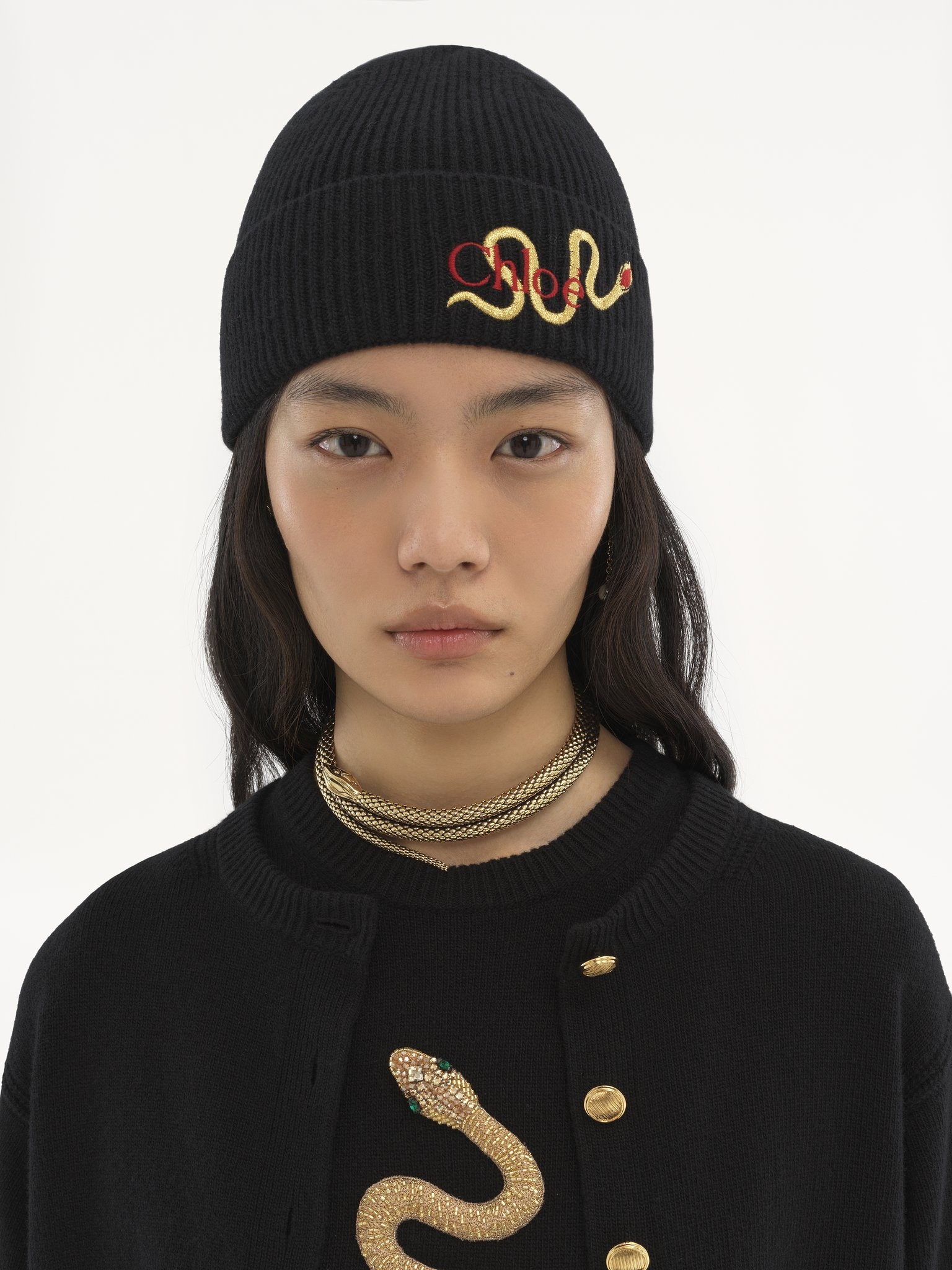 THE CHLOÉ SNAKE BEANIE IN WOOL & CASHMERE KNIT - 2