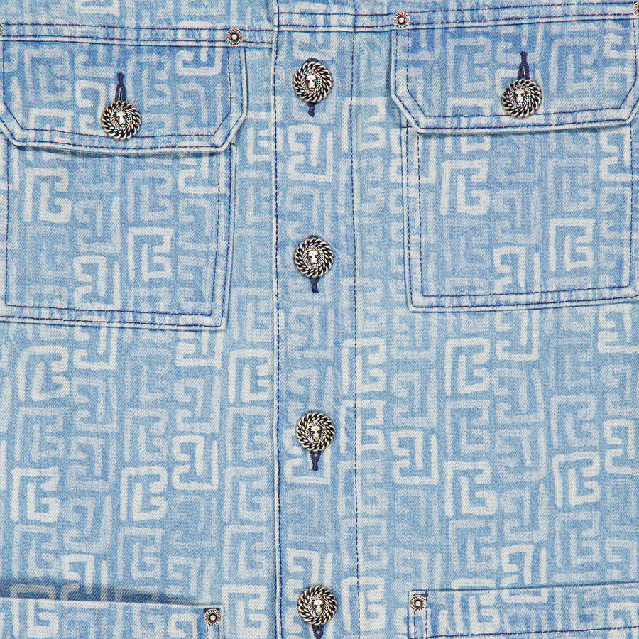 Balmain PB Logo Monogram Pattern Denim Jacket - 2