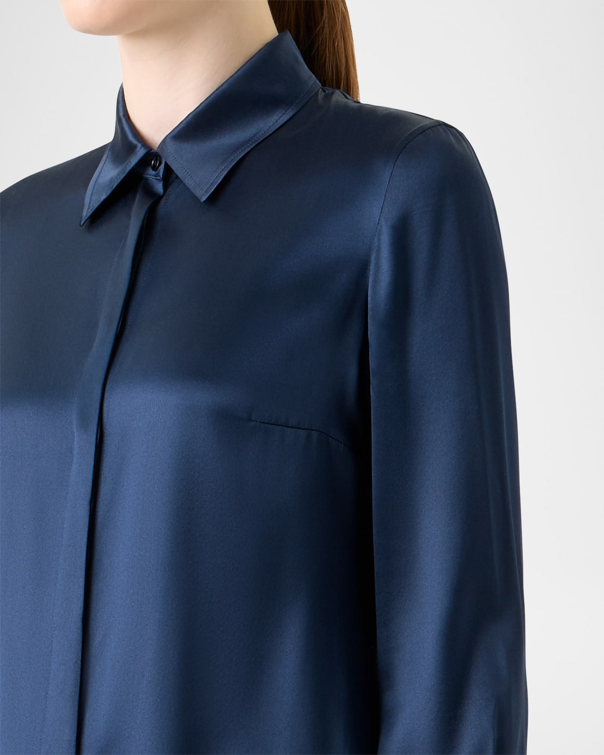 Stretch Silk Satin Button-Down Blouse - 5