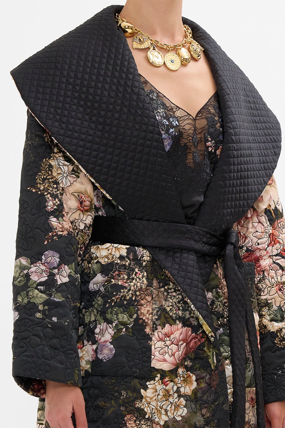 QUILTED LONG WRAP COAT - 6