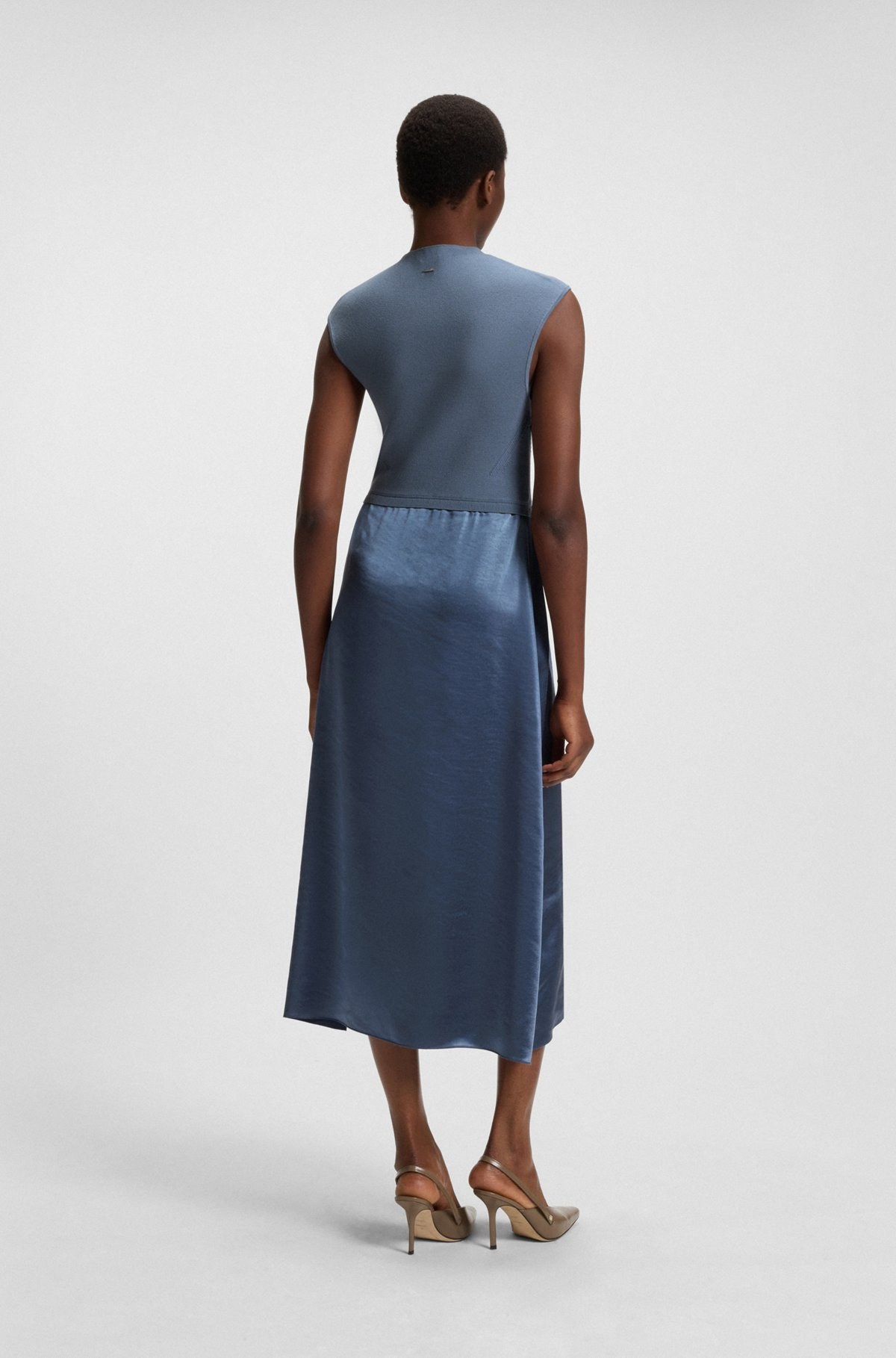 KNITTED DRESS WITH SATIN SKIRT - 5