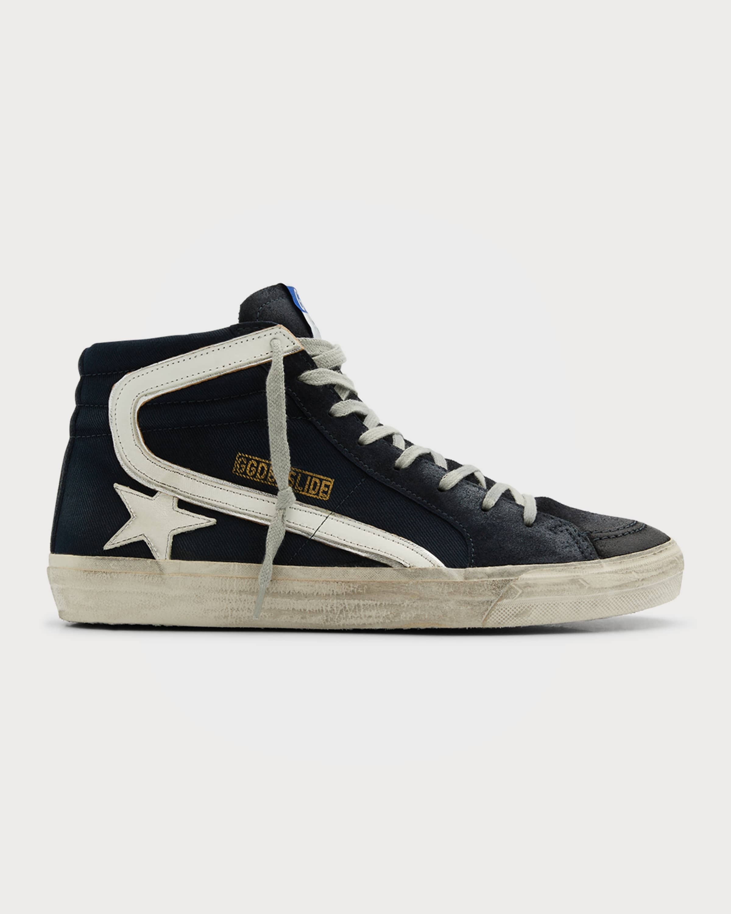 Men's Distressed Denim & Leather High-Top Sneakers - 1