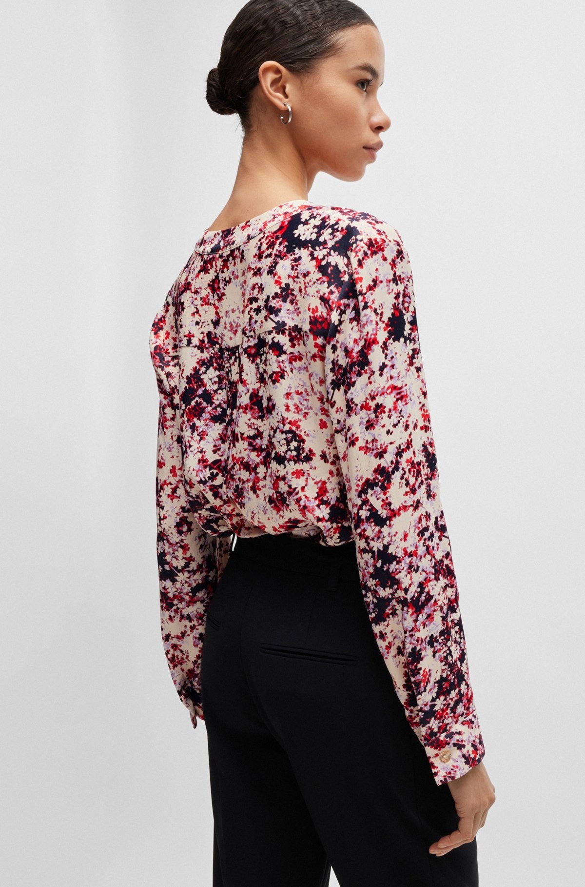 FLORAL-PRINT BLOUSE IN SATIN WITH NOTCH NECKLINE - 6