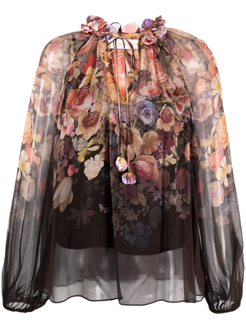 gathered-neck floral-print blouse - 1
