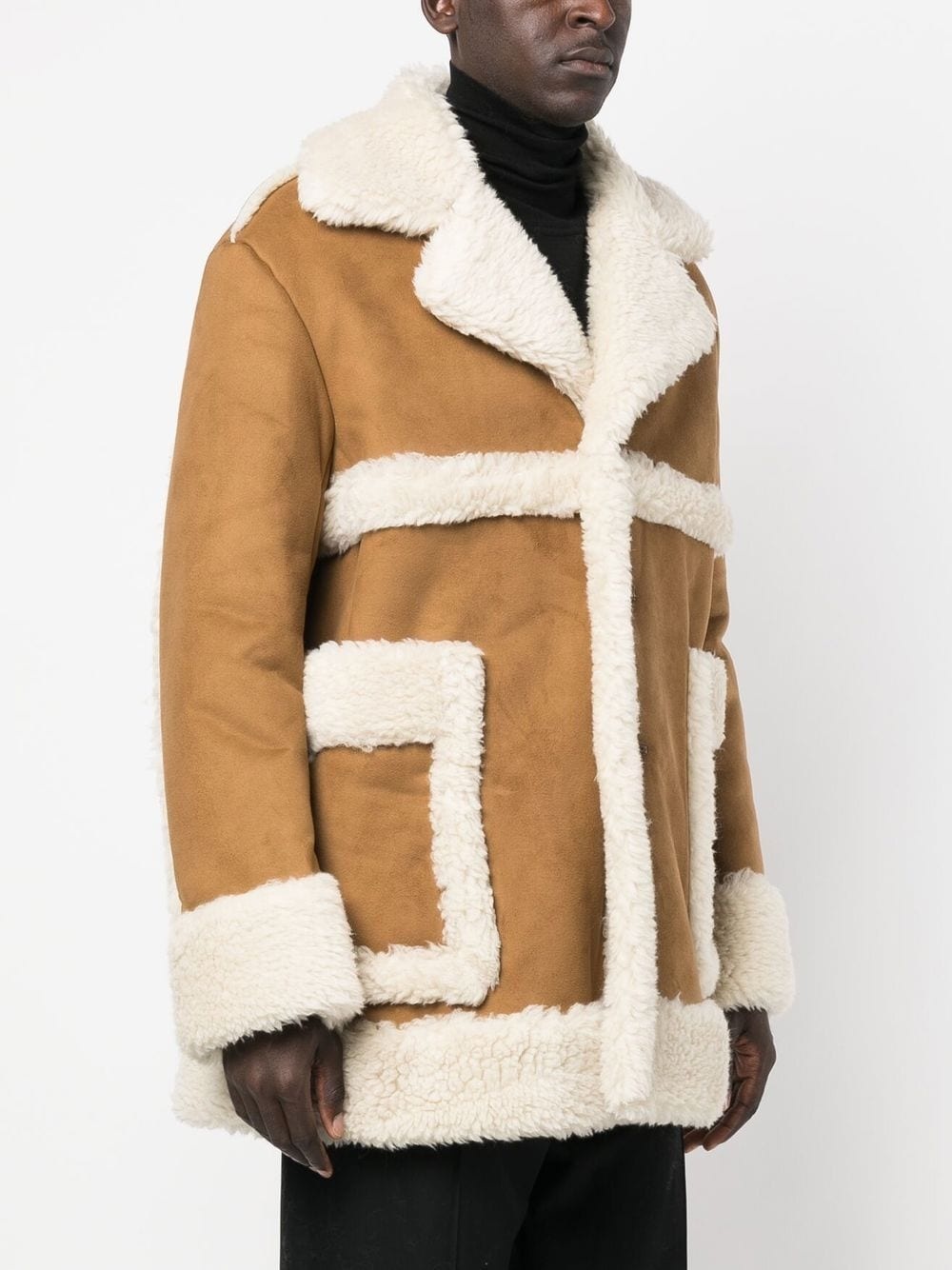 faux-shearling single-breasted coat - 3