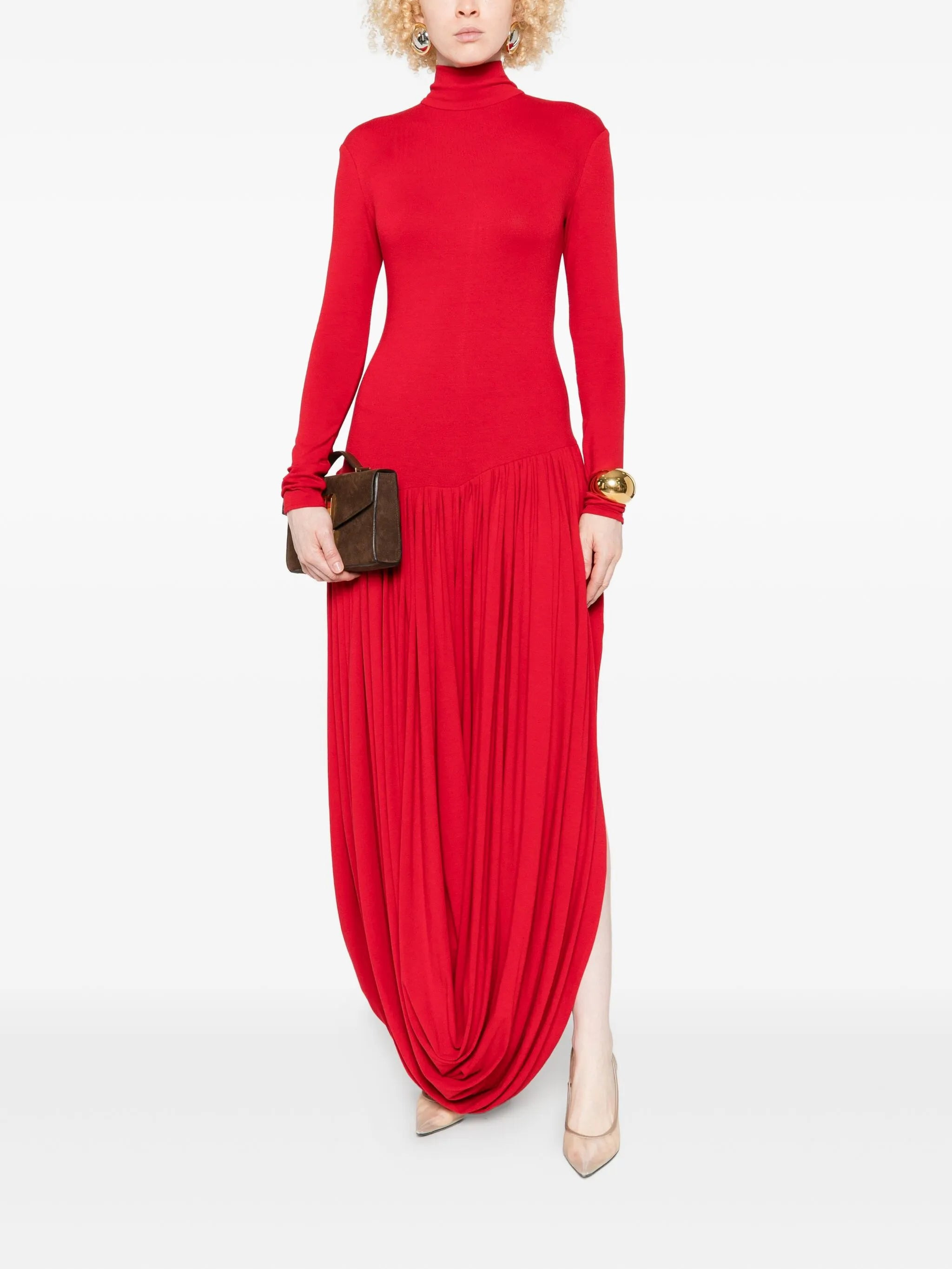 high-neck pleated dress - 2