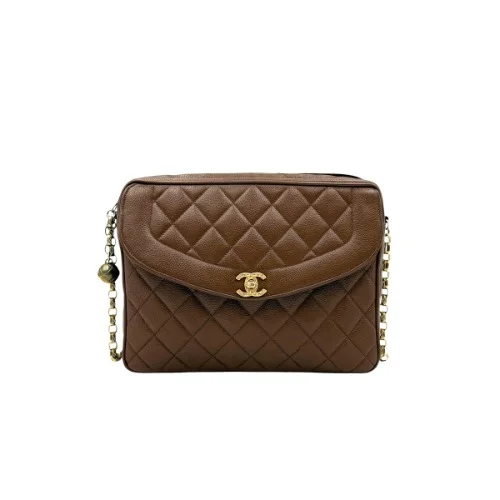 Chanel Brown Caviar Goldball Square Chain Crossbody Bag - 1