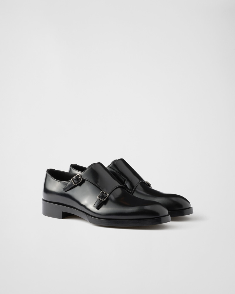 Brushed leather double monk strap shoes 1