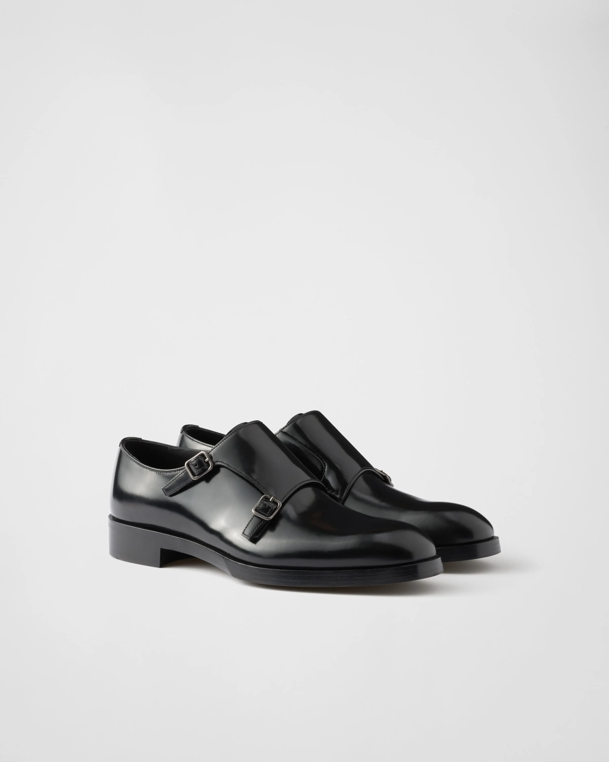 Brushed leather double monk strap shoes - 1