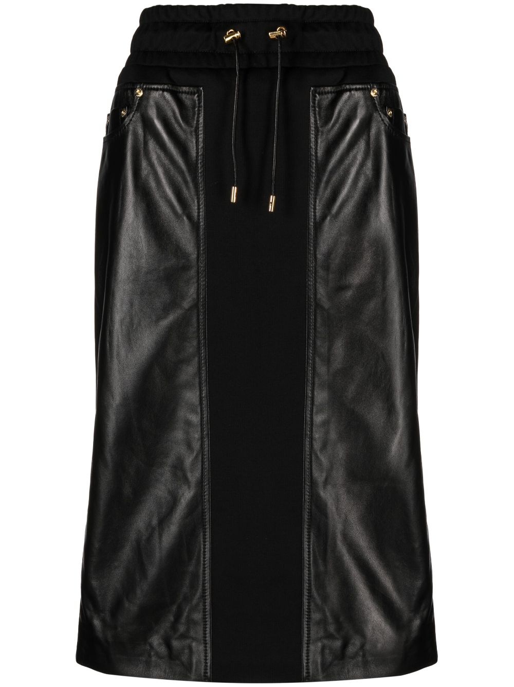 panelled leather and cotton-blend jersey midi skirt - 1