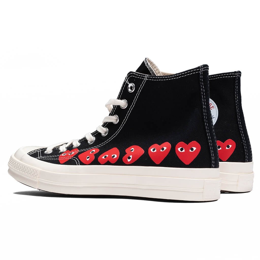 CONVERSE X COMME DES GARCONS PLAY ALL STAR CHUCK '70 HI MULTI HEART - BLACK/RED - 3
