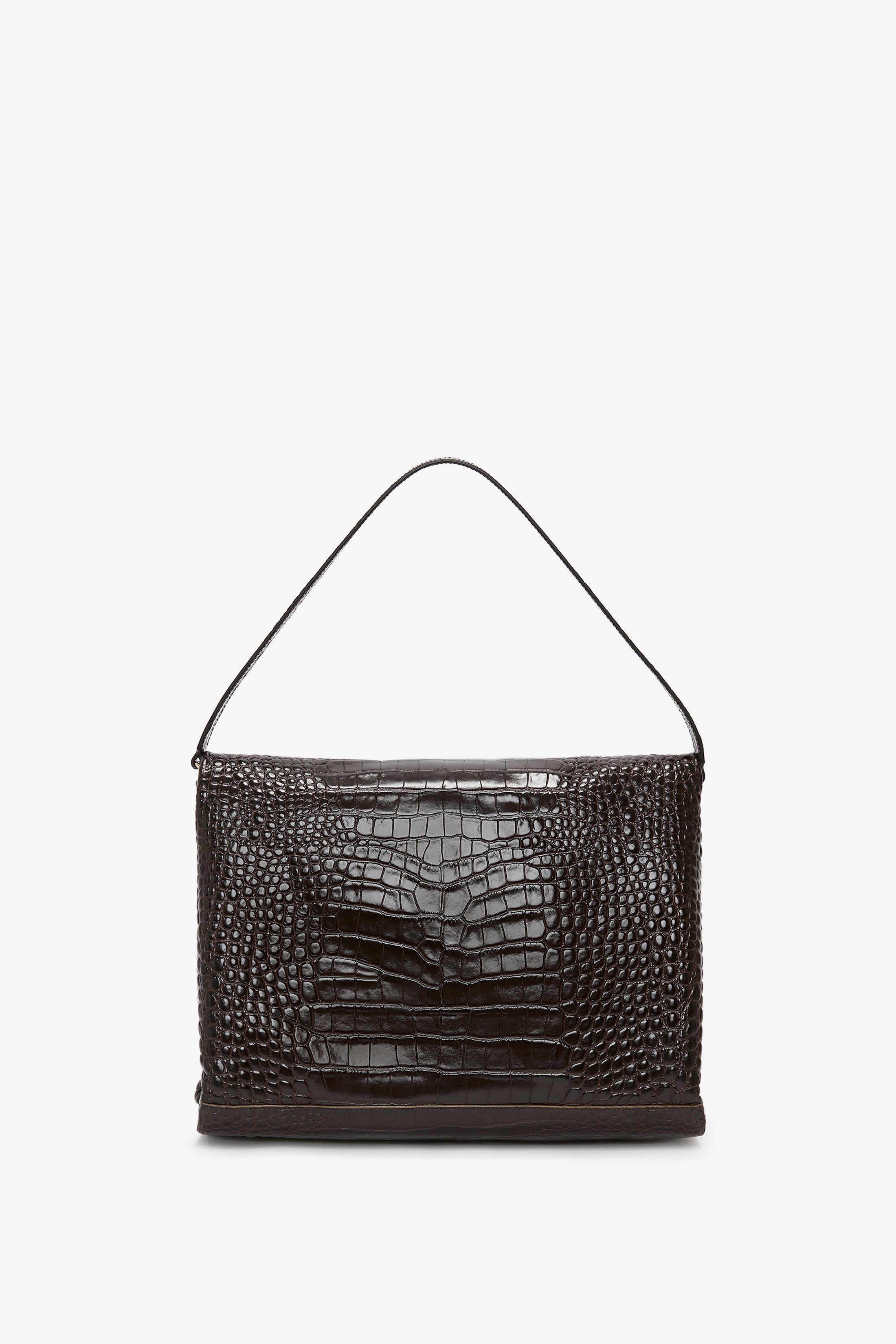 Jumbo Chain Pouch In Chocolate Croc-Effect Leather - 5