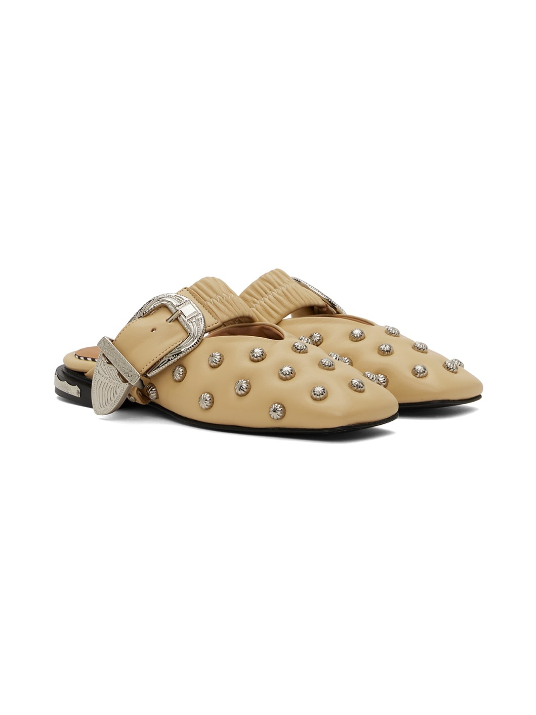 Beige Studded Slippers - 4