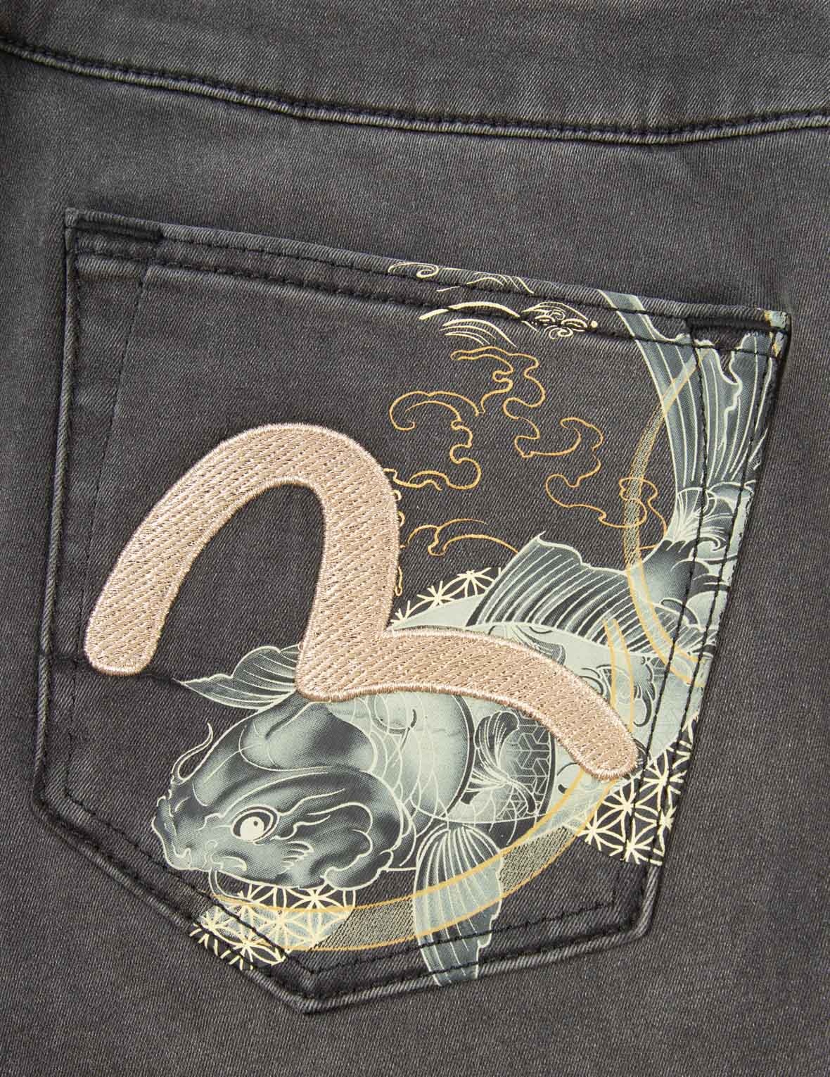 KOI PRINT AND SEAGULL EMBROIDERY SUPER HIGH-WAIST SKINNY JEANS - 9