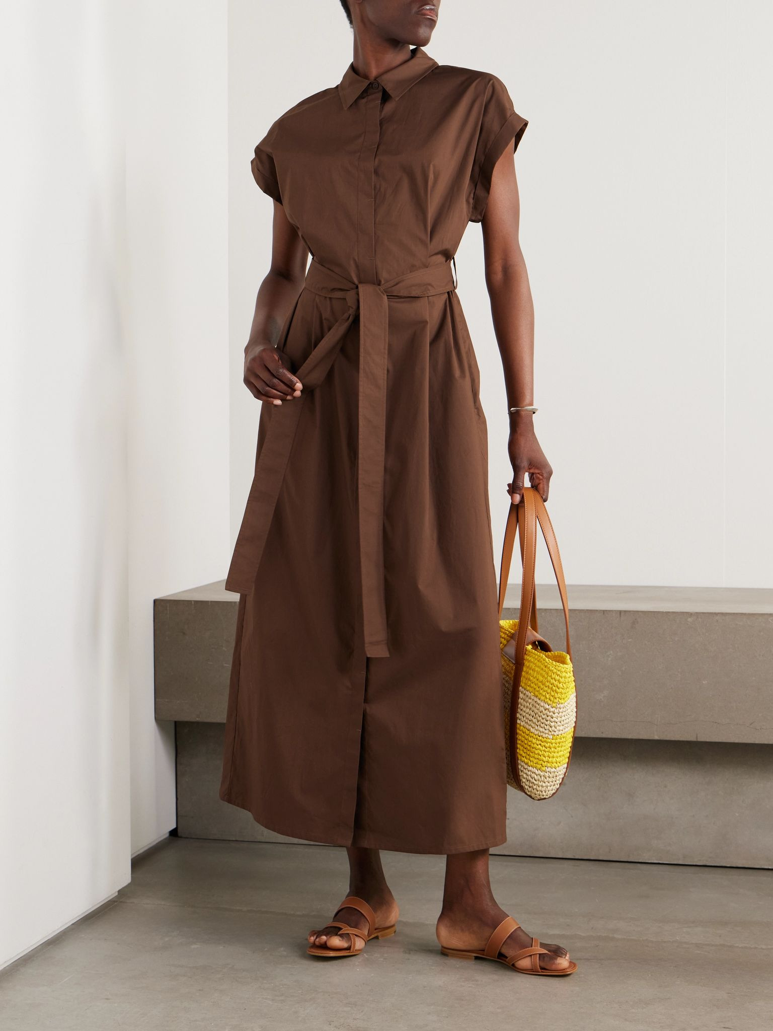 Organic cotton-poplin midi shirt dress Chocolate - 2