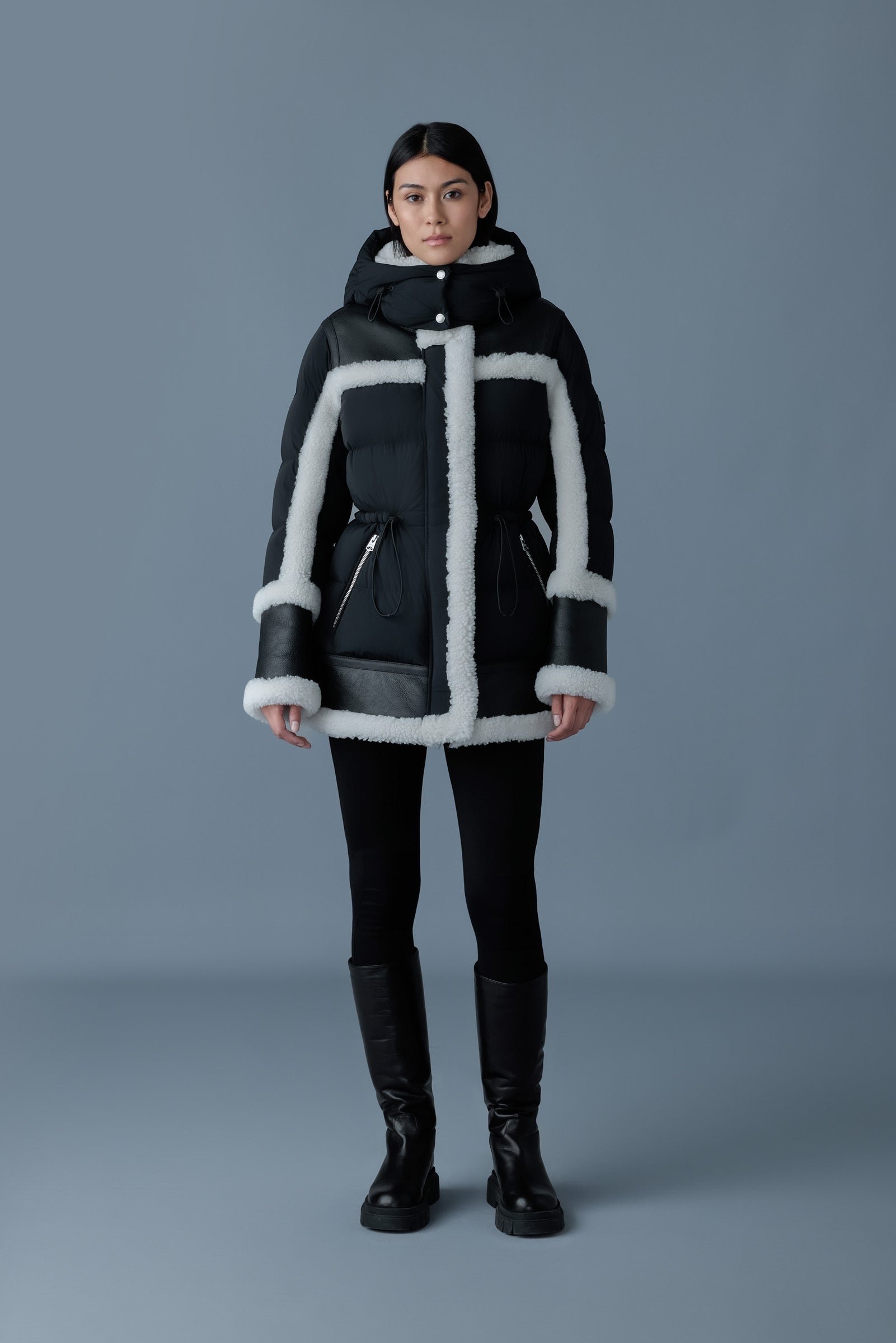 高級感★【MACKAGE】LILIBETH Mixed-media shearling down parka Shiloh, 2-in-1 fitted down coat with removable bib and
