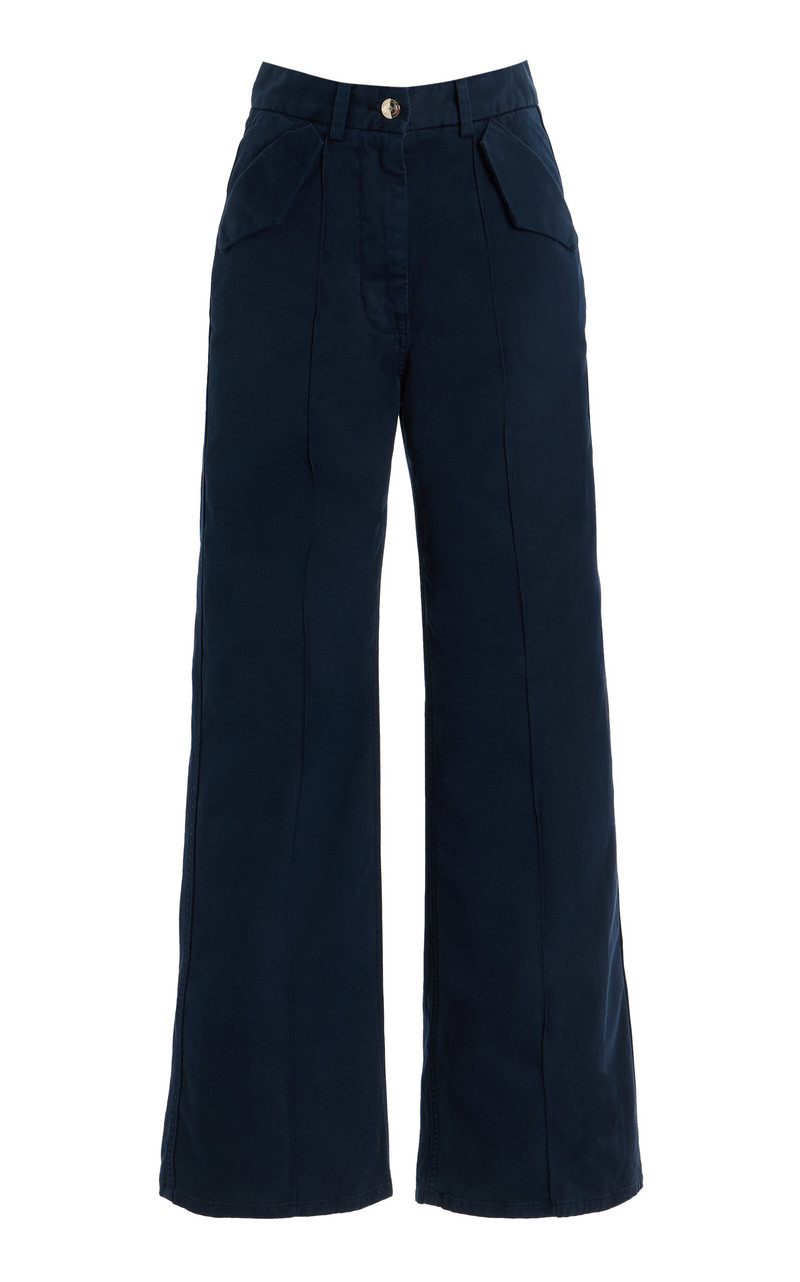 The Odette High-Rise Cotton-Sateen Pants navy 1