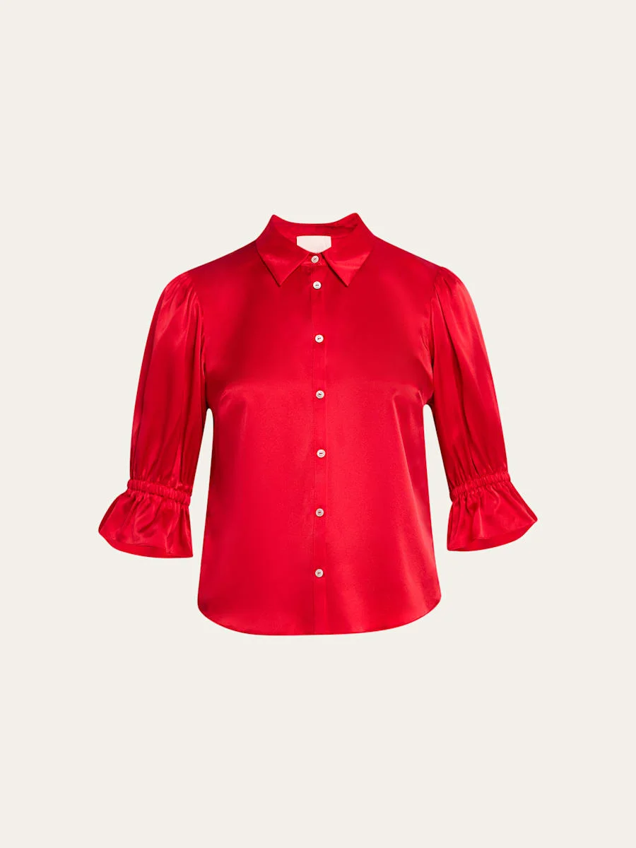 Fiona Silk Satin Short-Sleeve Top - 1