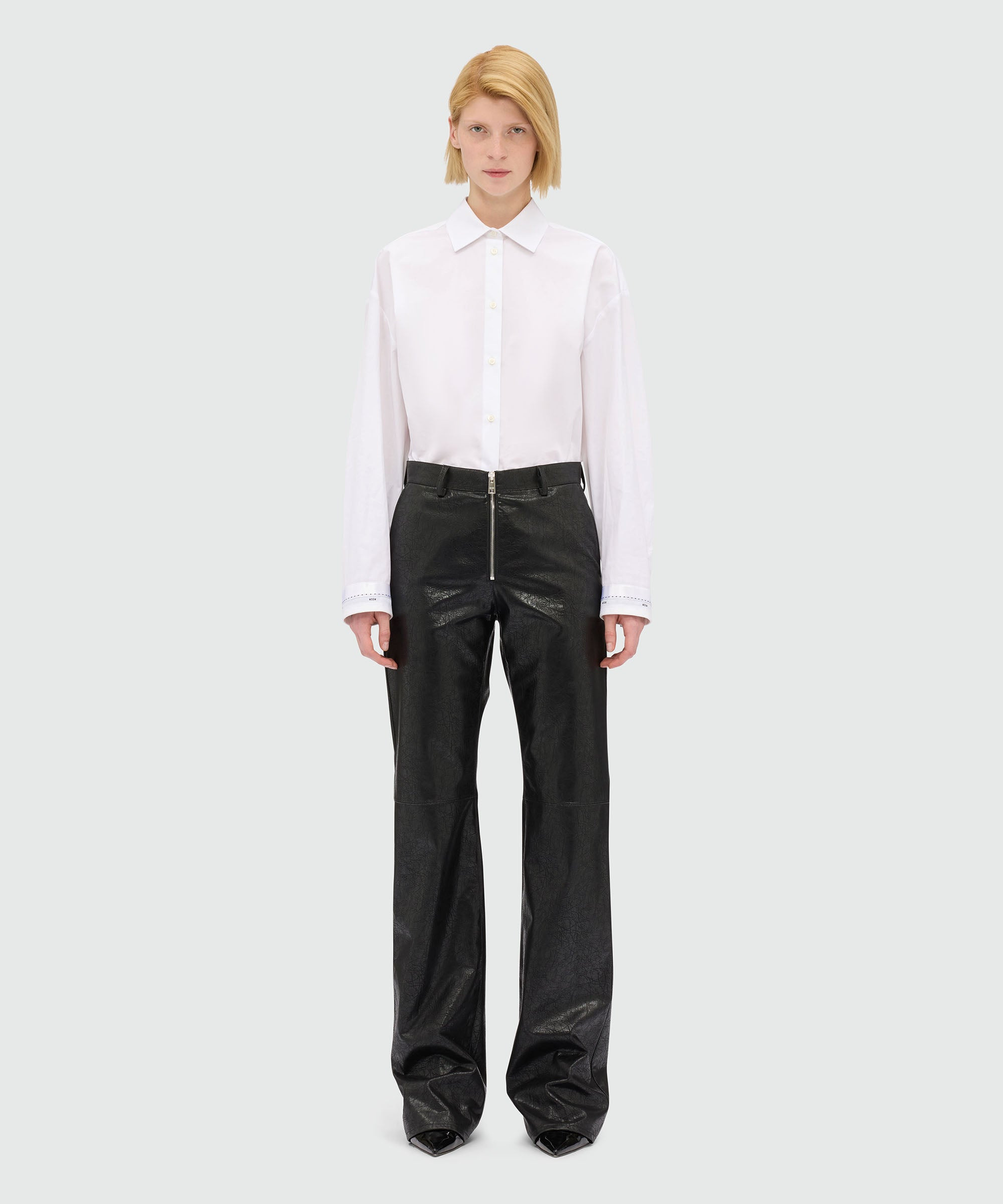 Black crackled faux leather flared trousers - 2