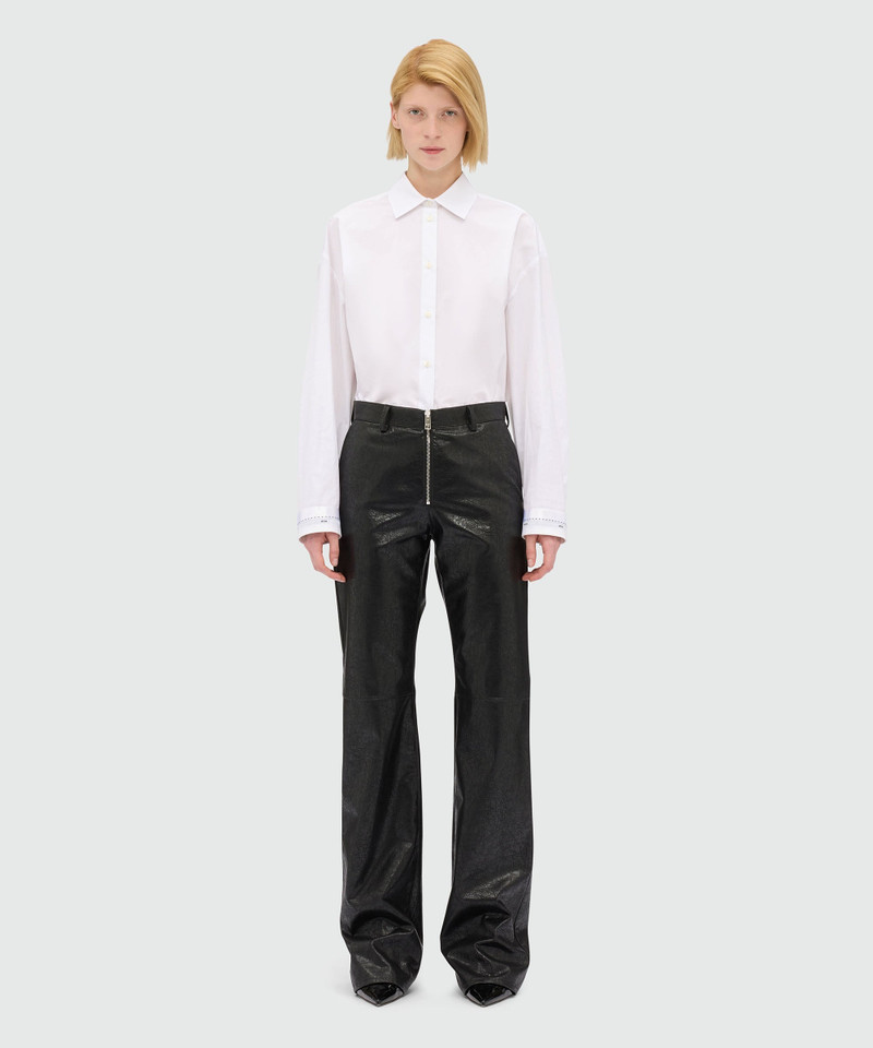 MSGM Black crackled faux leather flared trousers outlook
