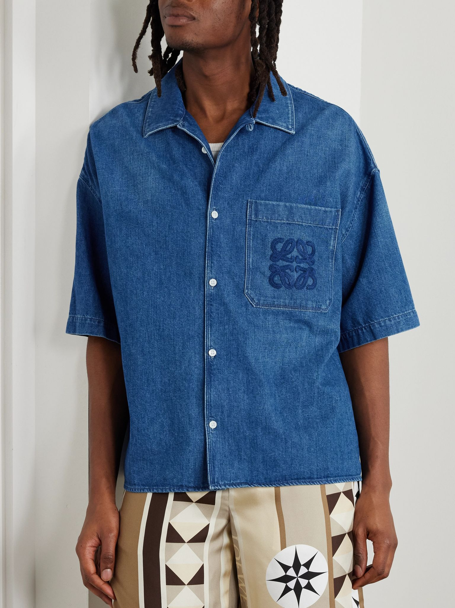 + Paula's Ibiza Logo-Embroidered Denim Shirt Light blue - 3