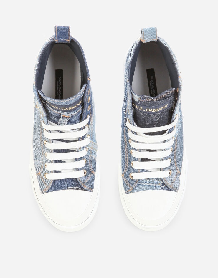 Patchwork denim Portofino light high-top sneakers with logo plate - 4