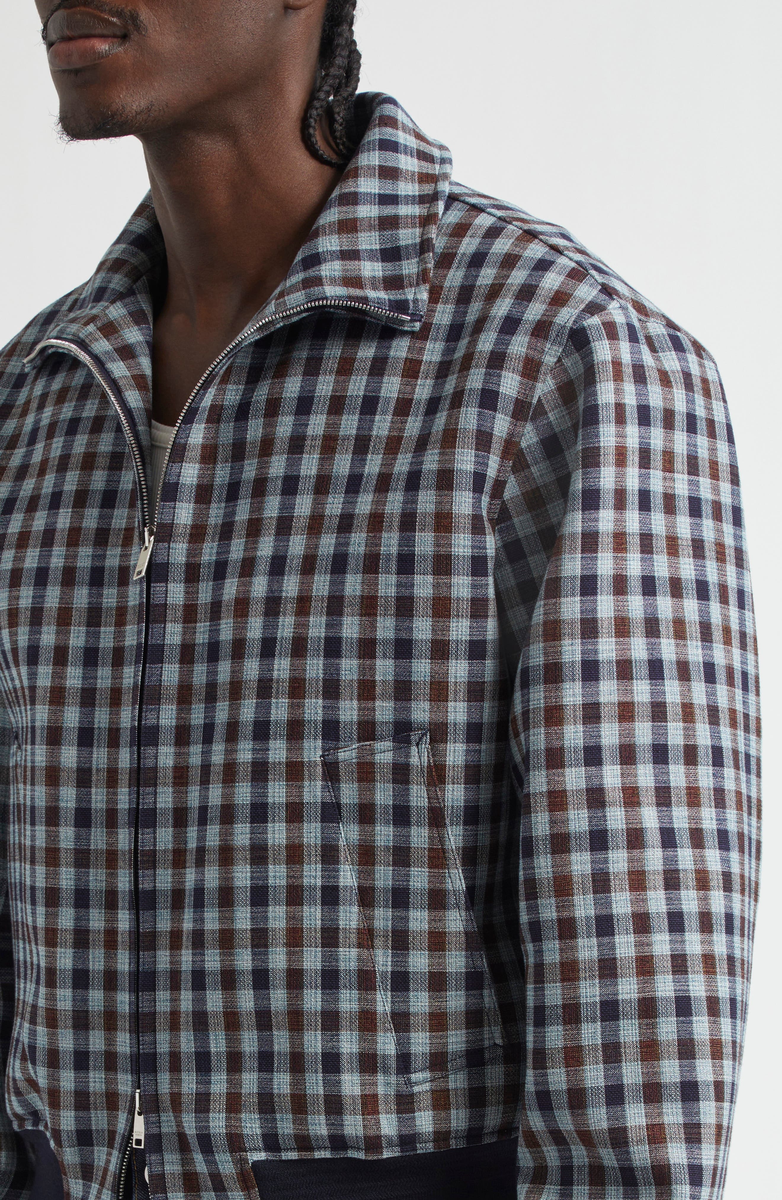 Bottega Veneta Gingham Check Blouson Jacket in Navy/Lake/Maroon at Nordstrom - 5