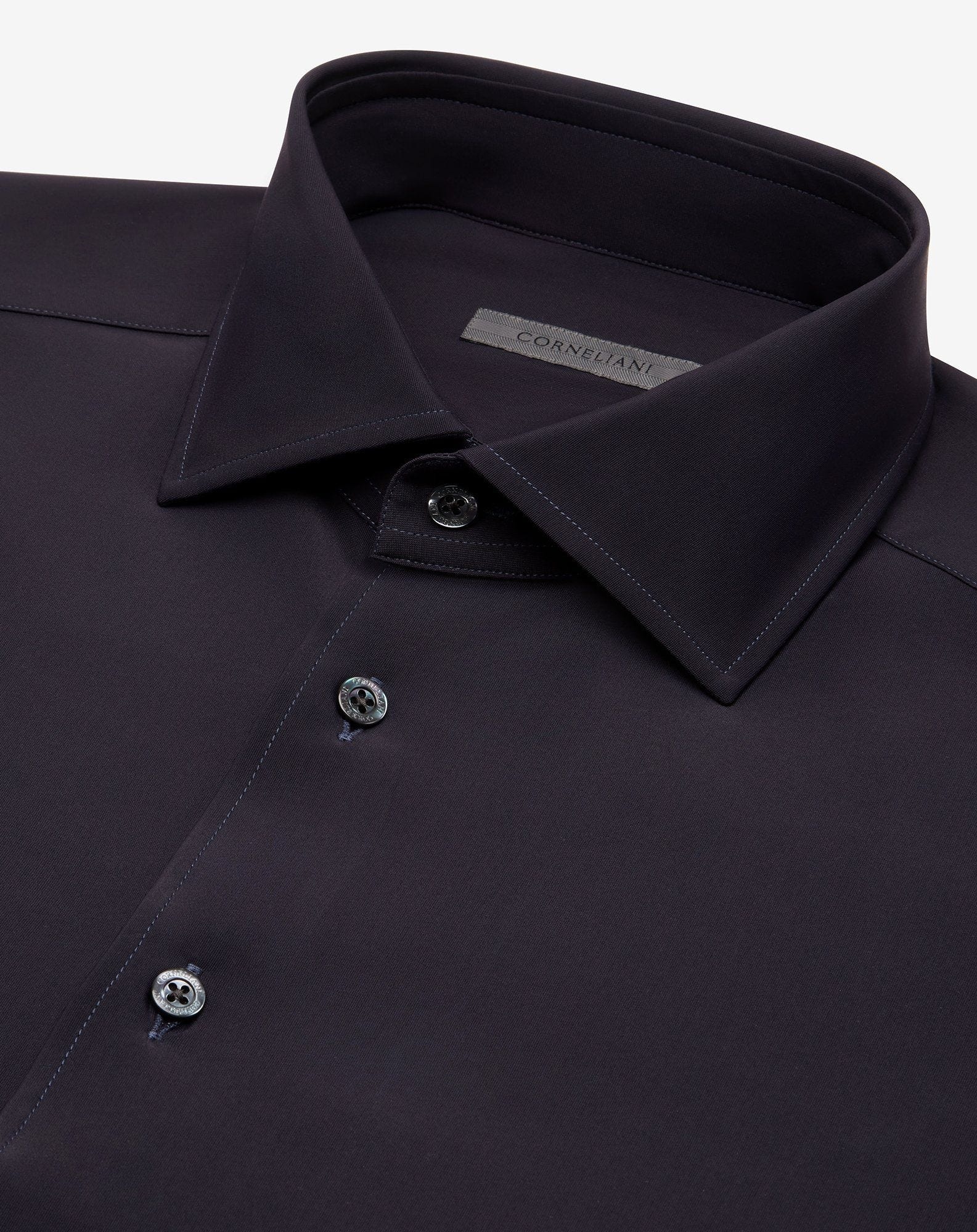 Navy blue bi-elastic fabric shirt - 4