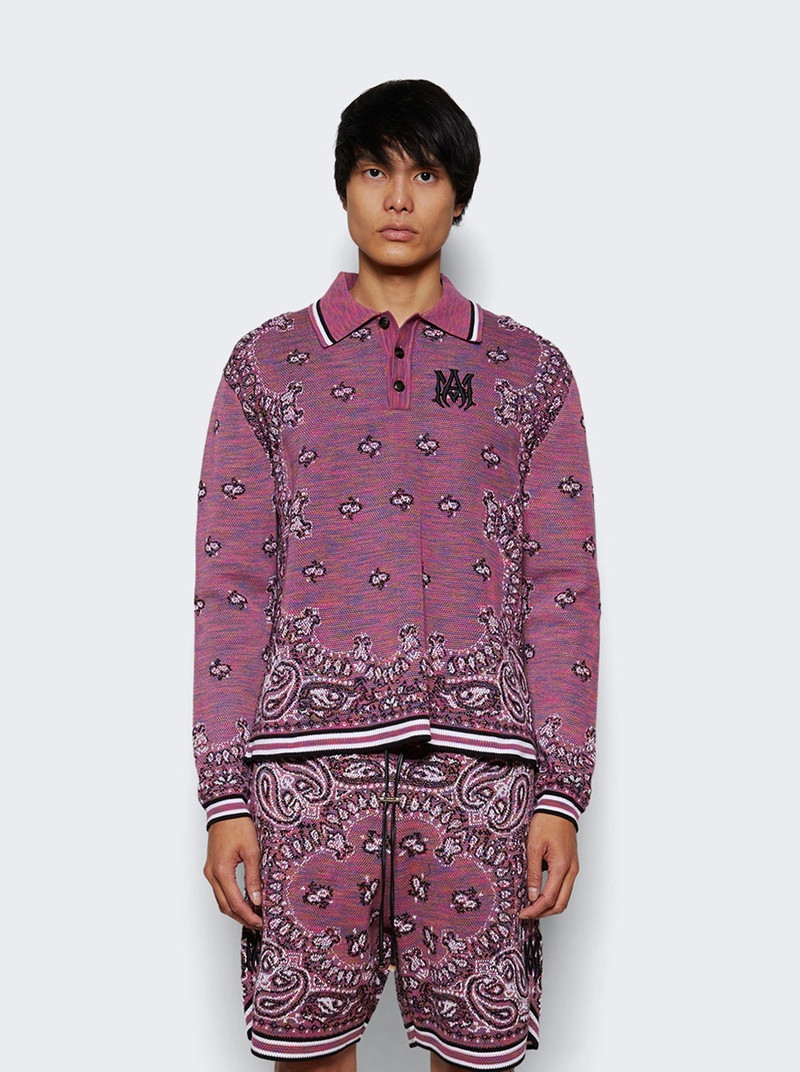Space Dye Bandana Long Sleeve Polo Shirt Purple 3