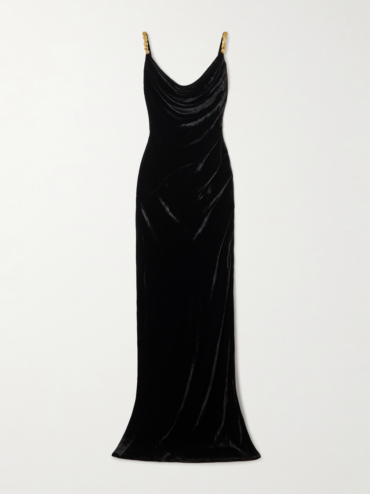 Embellished Draped Velvet Maxi Dress - 1