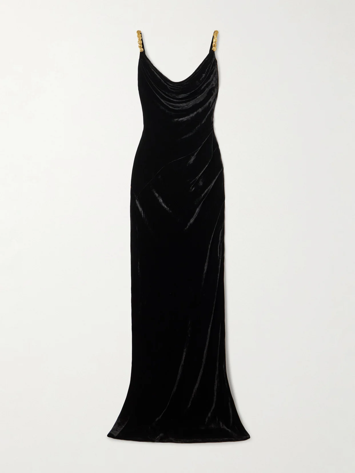 Embellished Draped Velvet Maxi Dress - 1