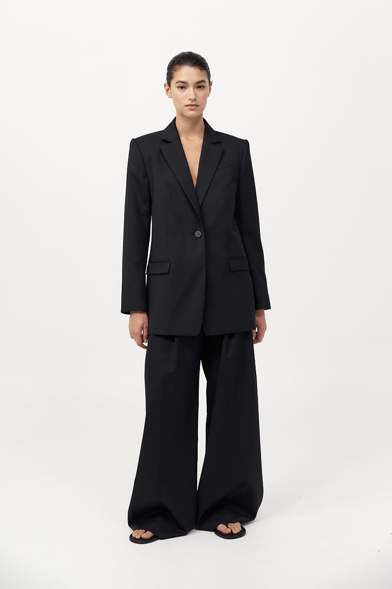 Split Back Blazer - Black Pinstripe - 4