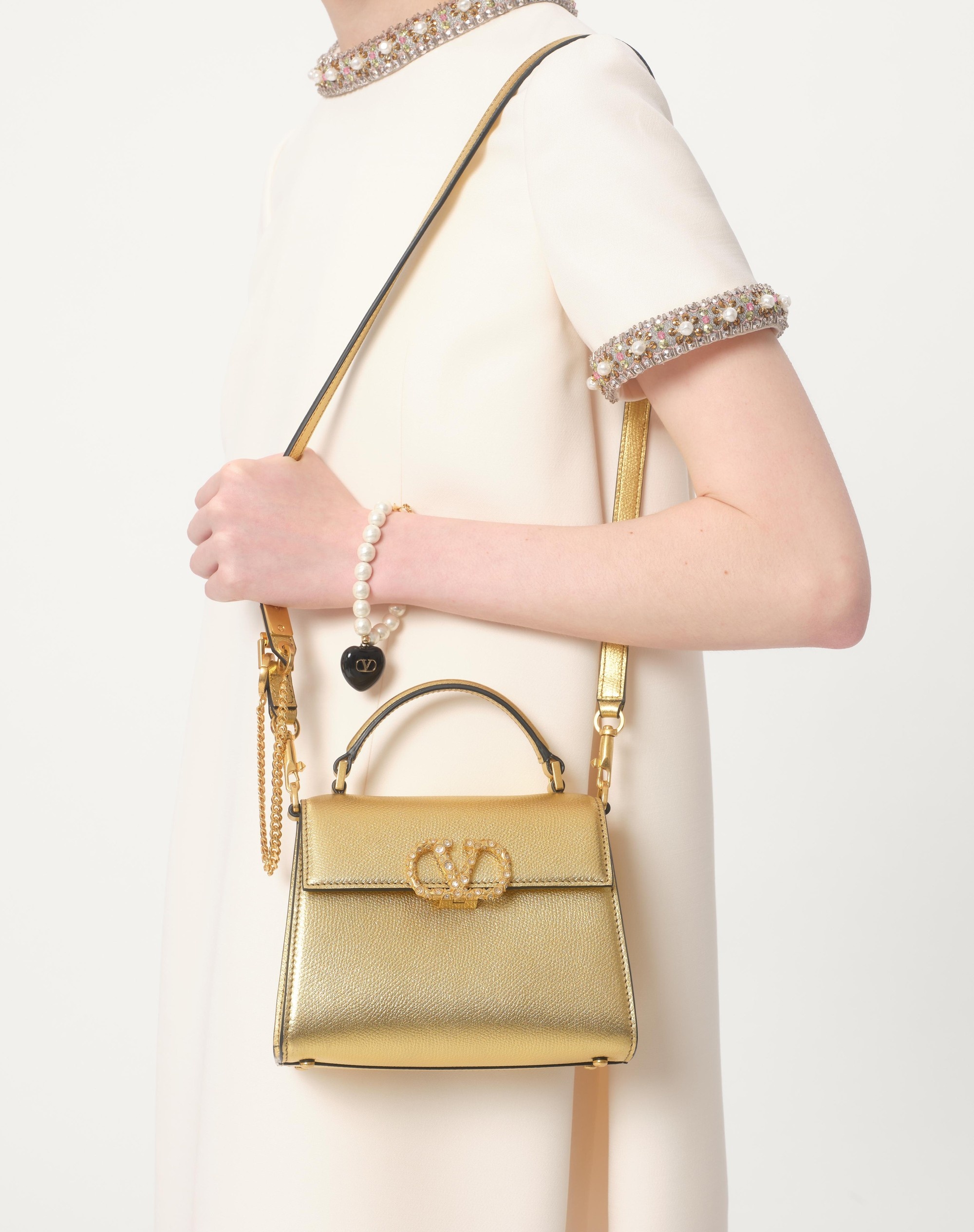 VALENTINO GARAVANI VSLING MINI HANDBAG IN LAMINATED GRAINY CALFSKIN WITH JEWEL LOGO - 2