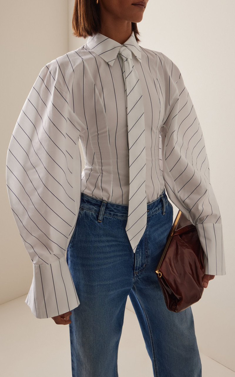 A.W.A.K.E. MODE Tie-Detailed Cotton Poplin Shirt stripe outlook