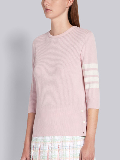 Thom Browne Pink Silk Cotton Blend Mesh Stitch 4-Bar Tee outlook