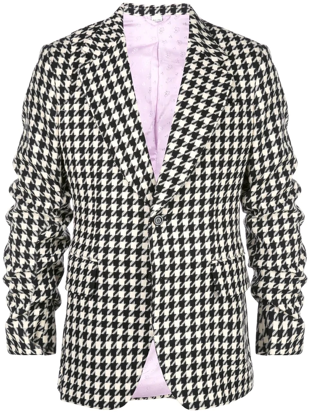 Houndstooth ruched-sleeve blazer - 1